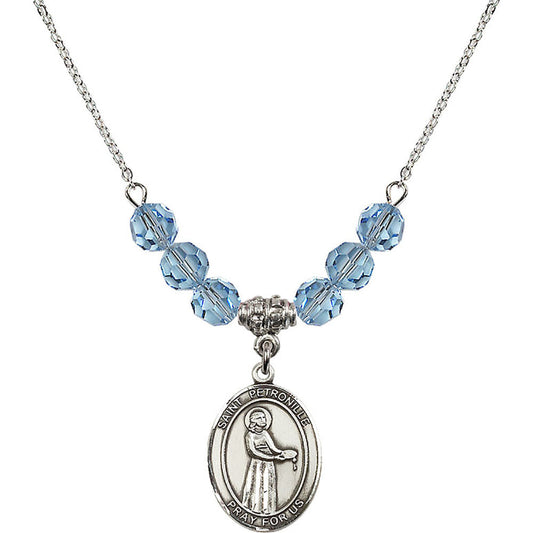 Sterling Silver Saint Petronille Birthstone Necklace with Aqua Beads - 8209
