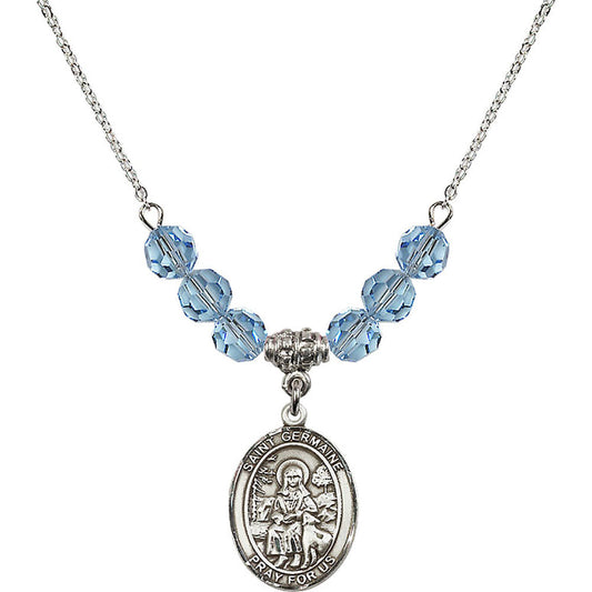 Sterling Silver Saint Germaine Cousin Birthstone Necklace with Aqua Beads - 8211