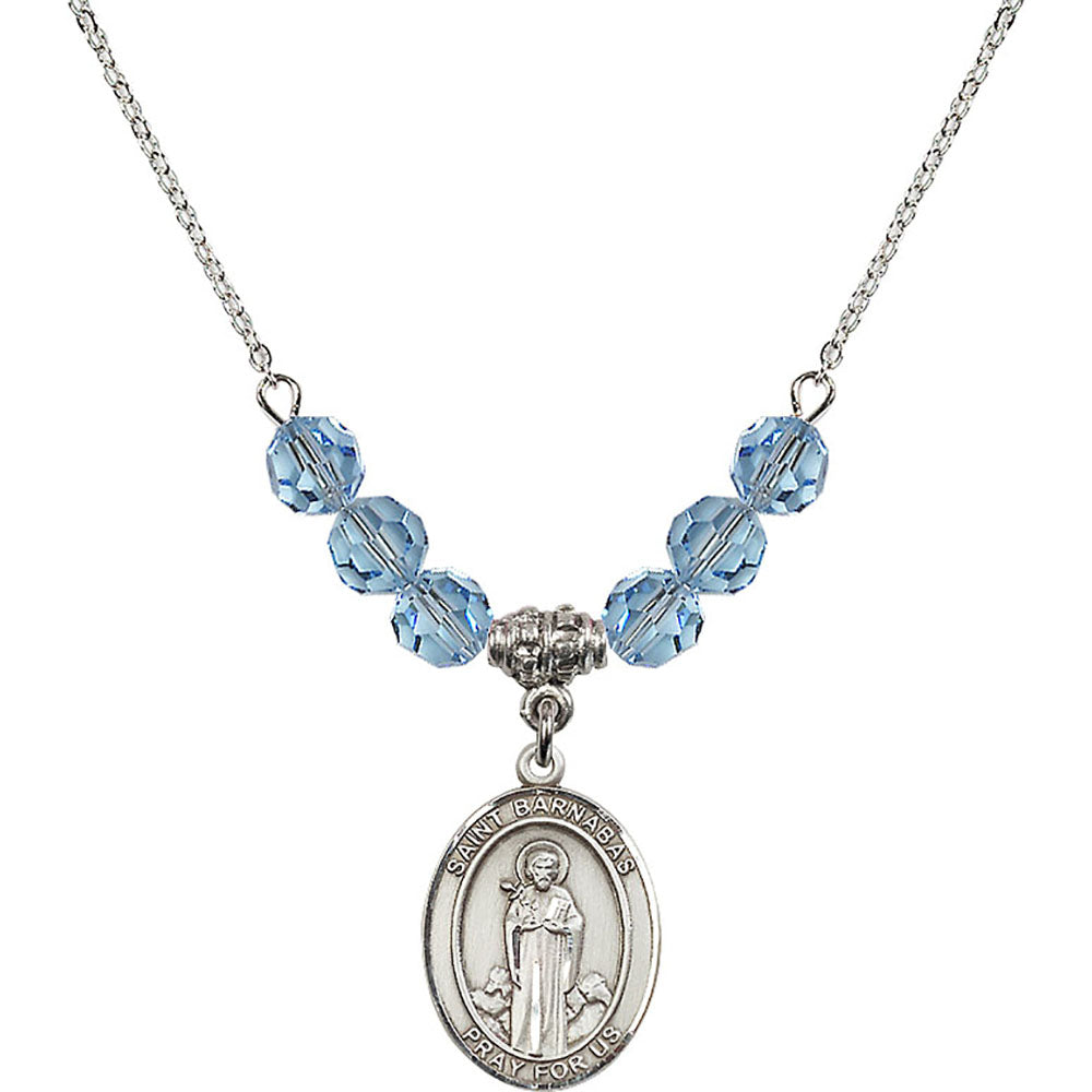Sterling Silver Saint Barnabas Birthstone Necklace with Aqua Beads - 8216