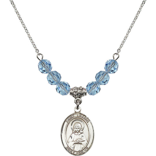 Sterling Silver Saint Lillian Birthstone Necklace with Aqua Beads - 8226