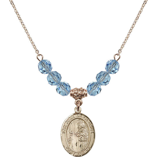 14kt Gold Filled San Juan de la Cruz Birthstone Necklace with Aqua Beads - 8232