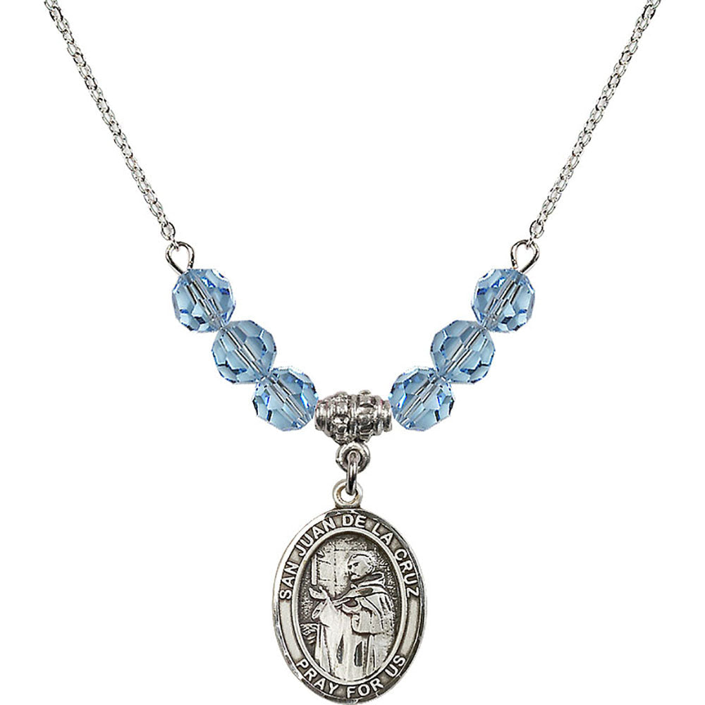 Sterling Silver San Juan de la Cruz Birthstone Necklace with Aqua Beads - 8232