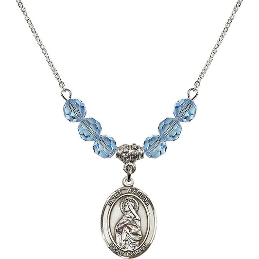 Sterling Silver Saint Matilda Birthstone Necklace with Aqua Beads - 8239
