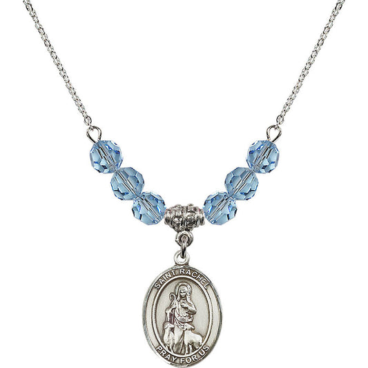 Sterling Silver Saint Rachel Birthstone Necklace with Aqua Beads - 8251