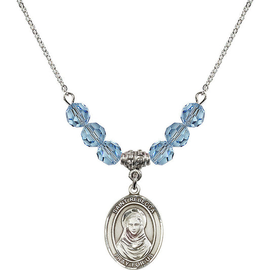 Sterling Silver Saint Rebecca Birthstone Necklace with Aqua Beads - 8252