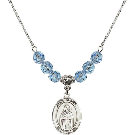Sterling Silver Saint Samuel Birthstone Necklace with Aqua Beads - 8259