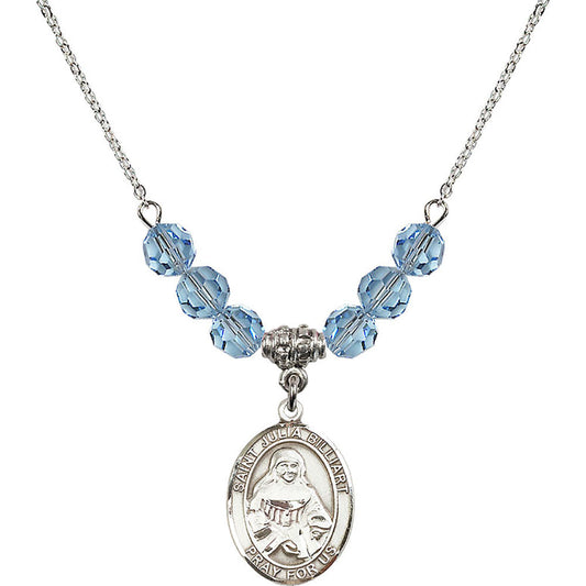 Sterling Silver Saint Julia Billiart Birthstone Necklace with Aqua Beads - 8267