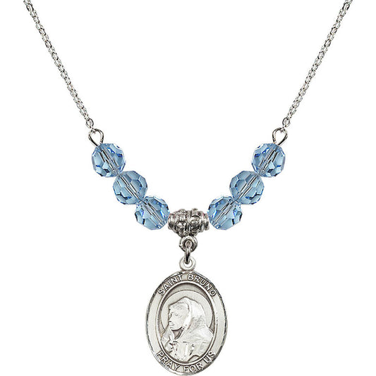 Sterling Silver Saint Bruno Birthstone Necklace with Aqua Beads - 8270