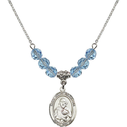 Sterling Silver Saint James the Lesser Birthstone Necklace with Aqua Beads - 8277