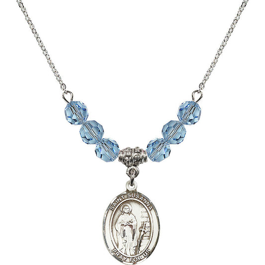 Sterling Silver Saint Susanna Birthstone Necklace with Aqua Beads - 8280