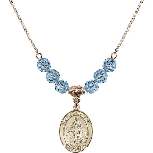 14kt Gold Filled Blessed Karolina Kozkowna Birthstone Necklace with Aqua Beads - 8283