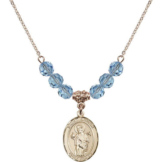 14kt Gold Filled Saint Aedan of Ferns Birthstone Necklace with Aqua Beads - 8293