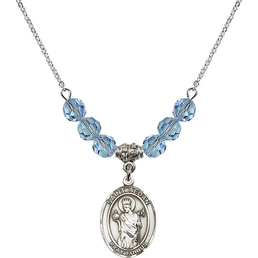 Sterling Silver Saint Aedan of Ferns Birthstone Necklace with Aqua Beads - 8293