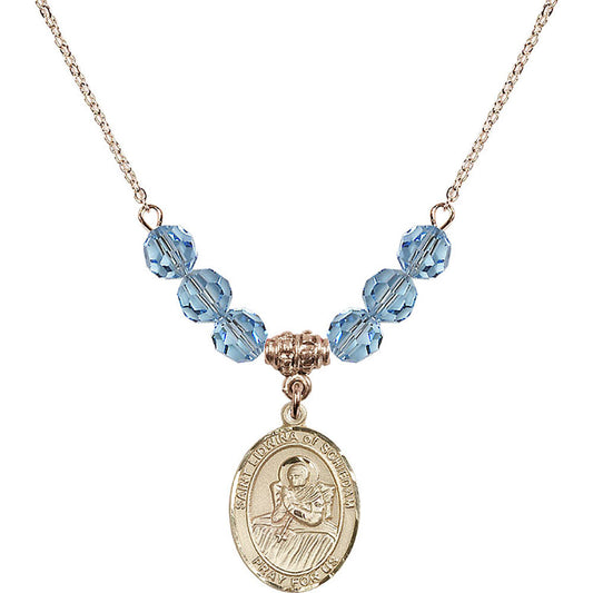 14kt Gold Filled Saint Lidwina of Schiedam Birthstone Necklace with Aqua Beads - 8297