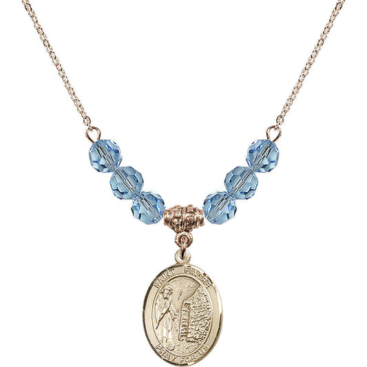 14kt Gold Filled Saint Fiacre Birthstone Necklace with Aqua Beads - 8298