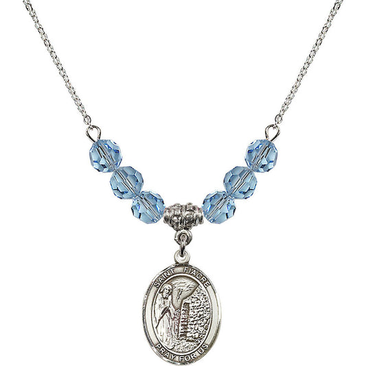 Sterling Silver Saint Fiacre Birthstone Necklace with Aqua Beads - 8298