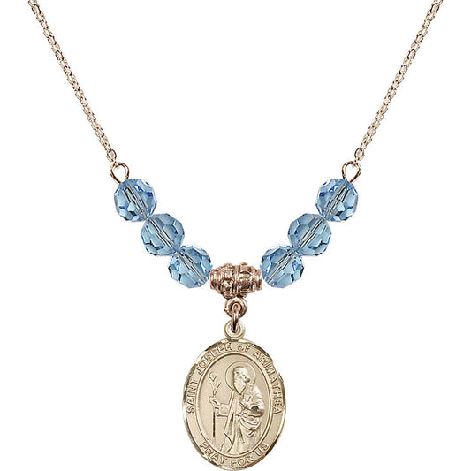 14kt Gold Filled Saint Joseph of Arimathea Birthstone Necklace with Aqua Beads - 8300