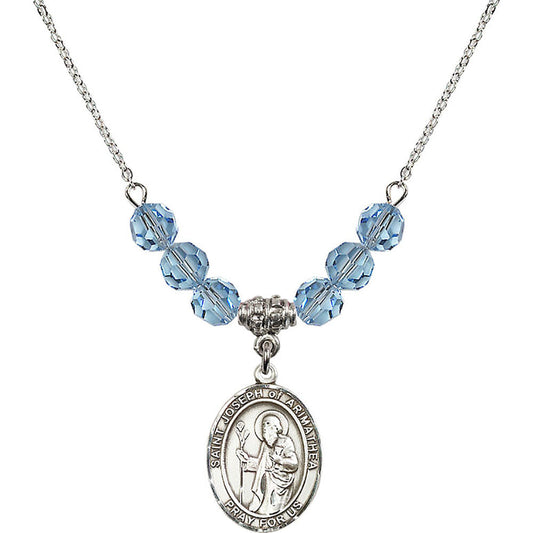 Sterling Silver Saint Joseph of Arimathea Birthstone Necklace with Aqua Beads - 8300