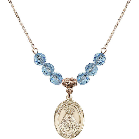 14kt Gold Filled Our Lady of Olives Birthstone Necklace with Aqua Beads - 8303