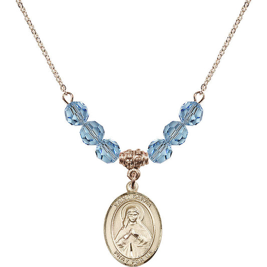 14kt Gold Filled Saint Olivia Birthstone Necklace with Aqua Beads - 8312