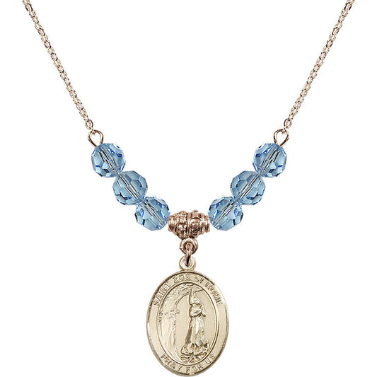 14kt Gold Filled Saint Zoe of Rome Birthstone Necklace with Aqua Beads - 8314