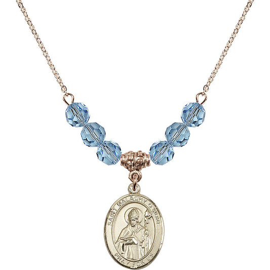 14kt Gold Filled Saint Malachy O'More Birthstone Necklace with Aqua Beads - 8316
