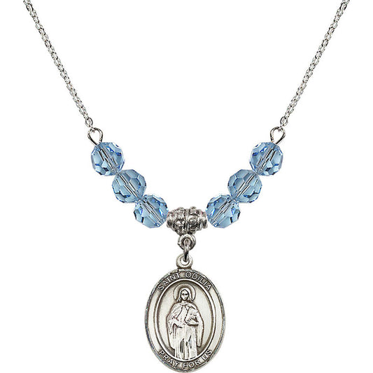 Sterling Silver Saint Odilia Birthstone Necklace with Aqua Beads - 8319