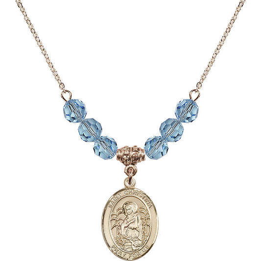 14kt Gold Filled Saint Christina the Astonishing Birthstone Necklace with Aqua Beads - 8320