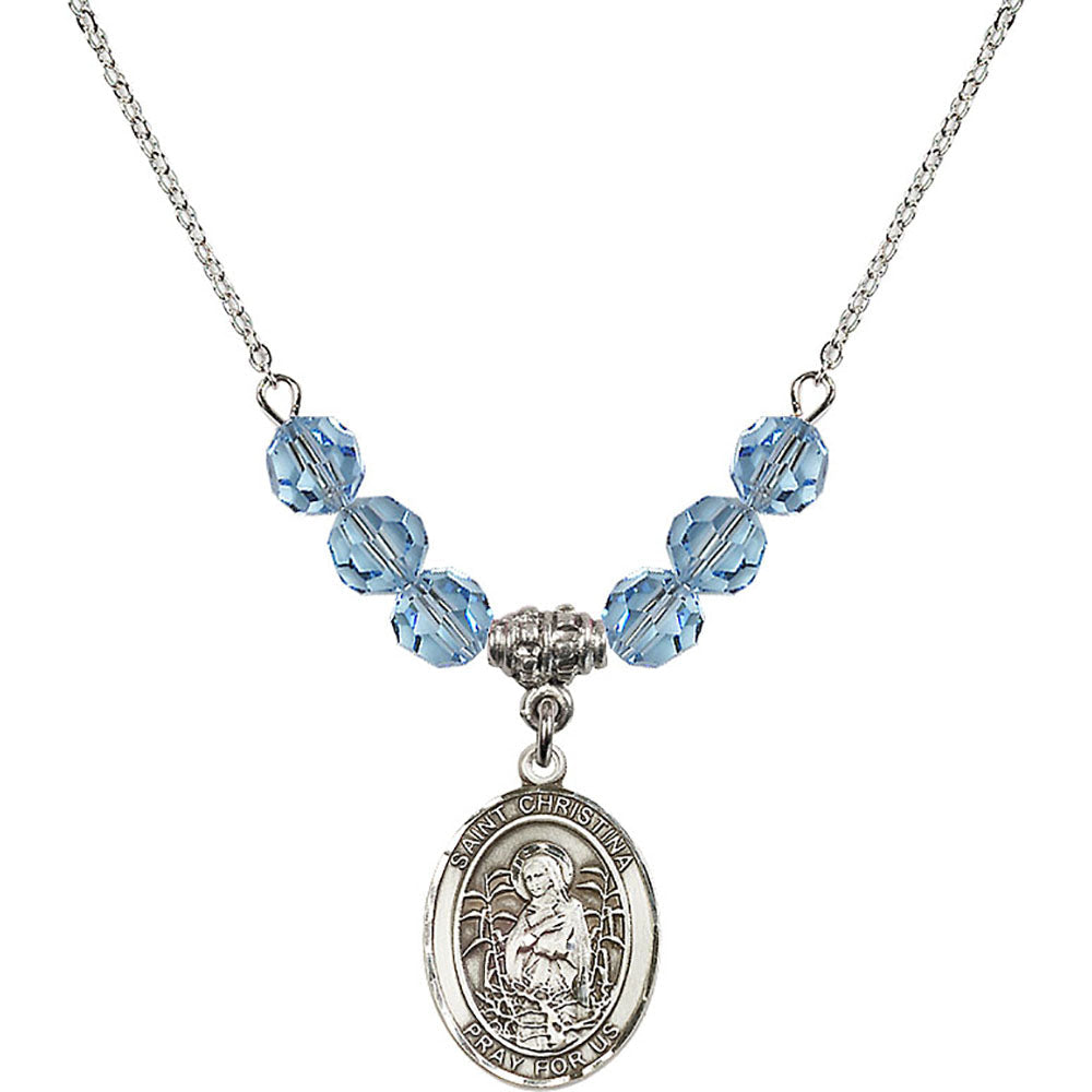 Sterling Silver Saint Christina the Astonishing Birthstone Necklace with Aqua Beads - 8320