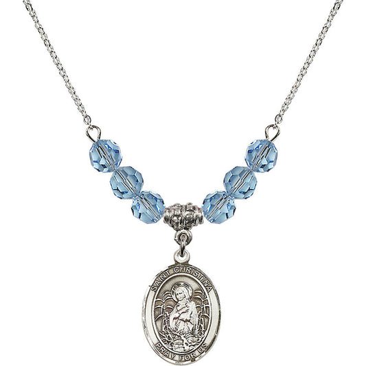 Sterling Silver Saint Christina the Astonishing Birthstone Necklace with Aqua Beads - 8320