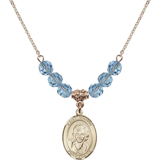 14kt Gold Filled Saint Gianna Beretta Molla Birthstone Necklace with Aqua Beads - 8322