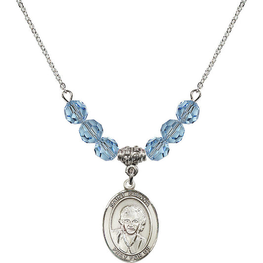 Sterling Silver Saint Gianna Beretta Molla Birthstone Necklace with Aqua Beads - 8322
