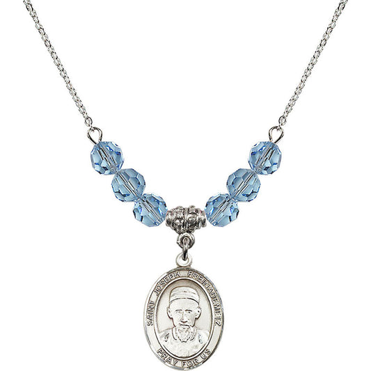 Sterling Silver Saint Joseph Freinademetz Birthstone Necklace with Aqua Beads - 8329