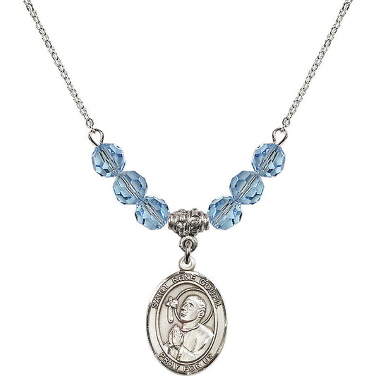 Sterling Silver Saint Rene Goupil Birthstone Necklace with Aqua Beads - 8334