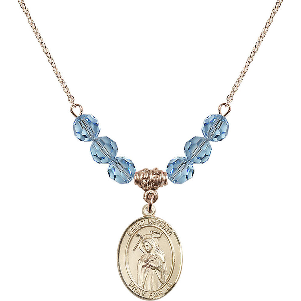 14kt Gold Filled Saint Regina Birthstone Necklace with Aqua Beads - 8335