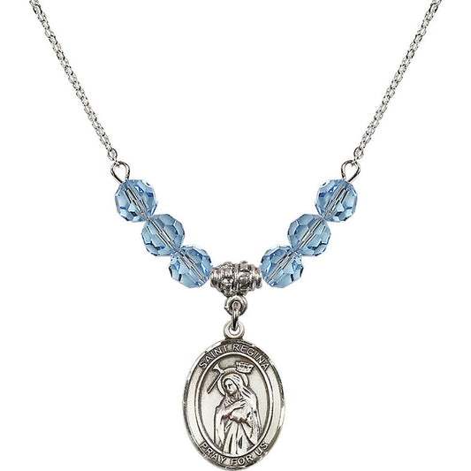 Sterling Silver Saint Regina Birthstone Necklace with Aqua Beads - 8335
