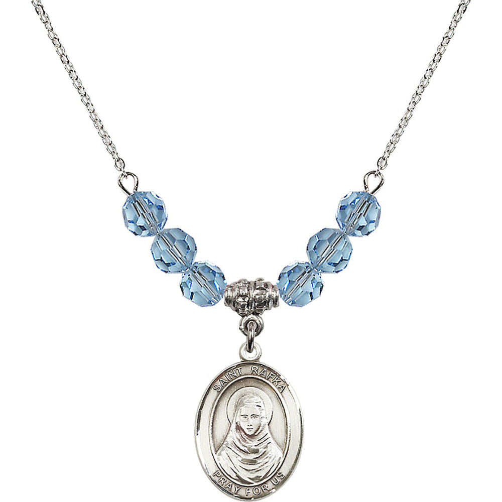 Sterling Silver Saint Rafka Birthstone Necklace with Aqua Beads - 8338