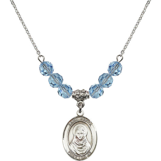 Sterling Silver Saint Rafka Birthstone Necklace with Aqua Beads - 8338