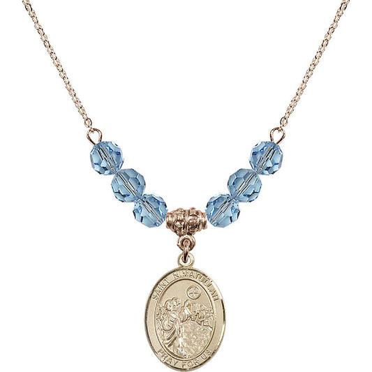 14kt Gold Filled Saint Nimatullah Birthstone Necklace with Aqua Beads - 8339