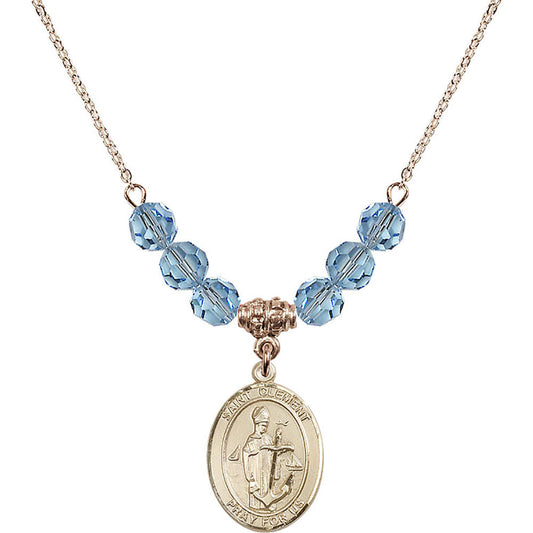 14kt Gold Filled Saint Clement Birthstone Necklace with Aqua Beads - 8340