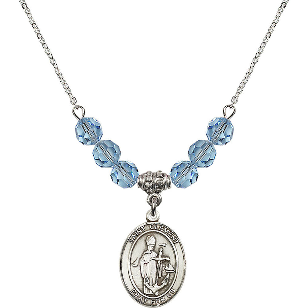 Sterling Silver Saint Clement Birthstone Necklace with Aqua Beads - 8340
