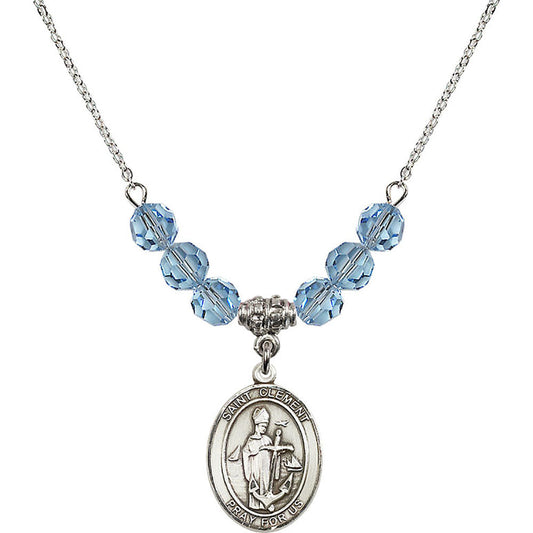 Sterling Silver Saint Clement Birthstone Necklace with Aqua Beads - 8340
