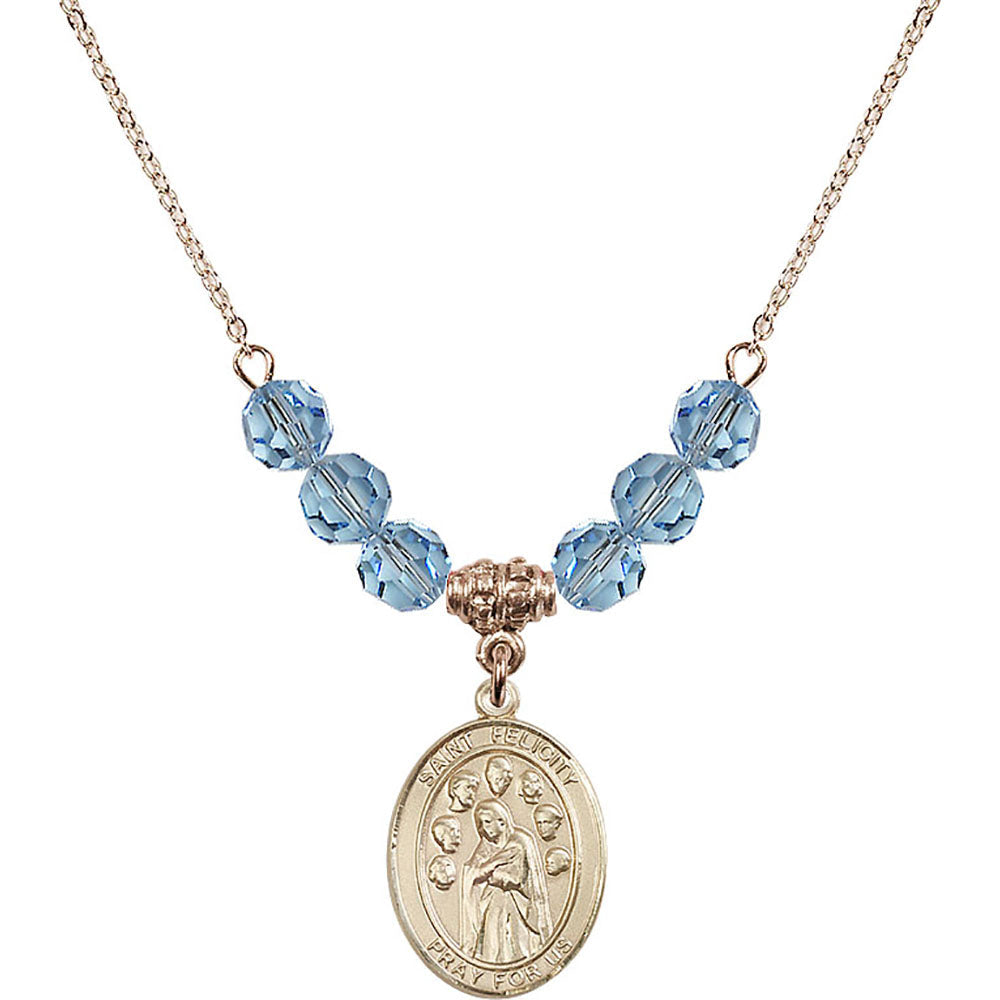 14kt Gold Filled Saint Felicity Birthstone Necklace with Aqua Beads - 8341