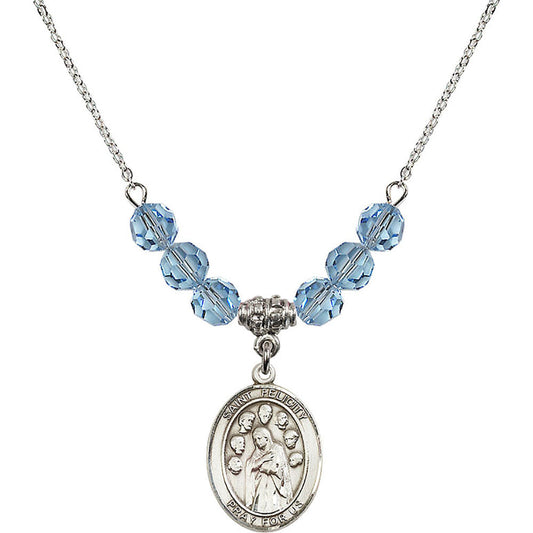 Sterling Silver Saint Felicity Birthstone Necklace with Aqua Beads - 8341