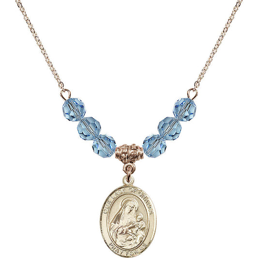 14kt Gold Filled Our Lady of Grapes Birthstone Necklace with Aqua Beads - 8347
