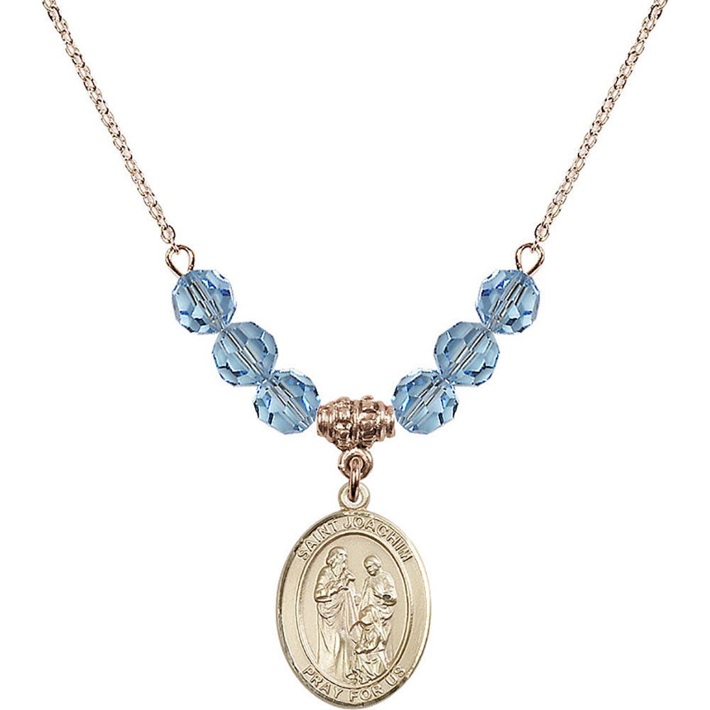 14kt Gold Filled Saint Joachim Birthstone Necklace with Aqua Beads - 8348