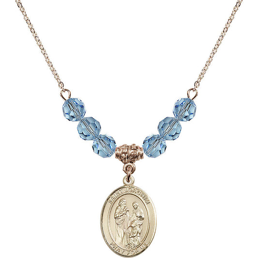 14kt Gold Filled Saint Joachim Birthstone Necklace with Aqua Beads - 8348