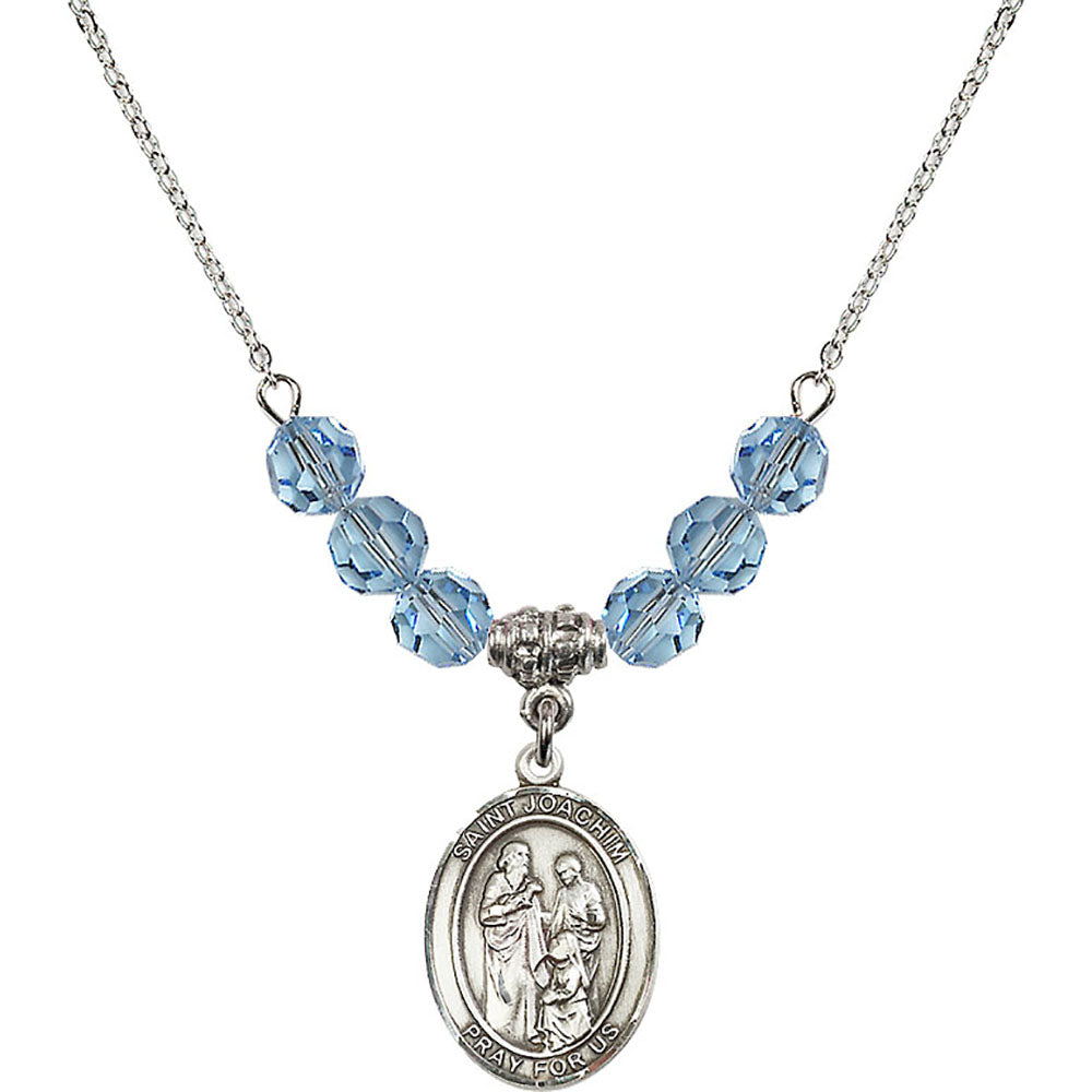 Sterling Silver Saint Joachim Birthstone Necklace with Aqua Beads - 8348