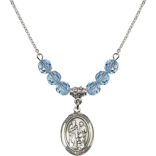 Sterling Silver Saint Joachim Birthstone Necklace with Aqua Beads - 8348