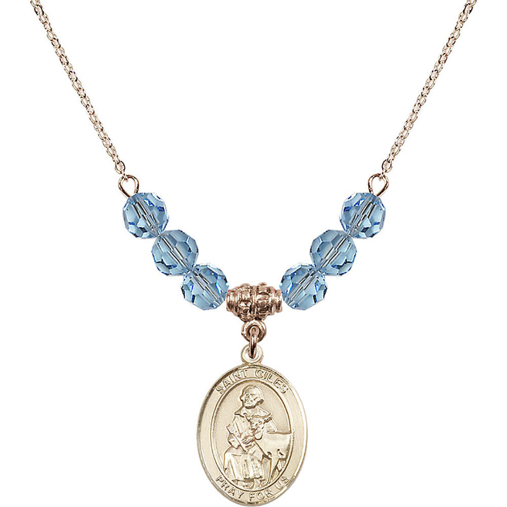 14kt Gold Filled Saint Giles Birthstone Necklace with Aqua Beads - 8349